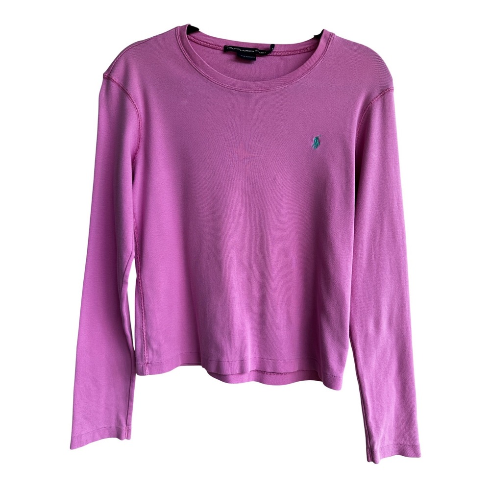 Ralph Lauren Sport Vintage Y2K Pink Long Sleeve Logo Top Preppy Women Medium